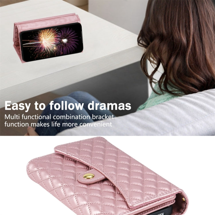For Google Pixel 7 Pro Zipper Multi-Card Wallet Rhombic Leather Phone Case(Rose Gold) - Google Cases by PMC TechLife | Online Shopping South Africa | PMC TechLife | Buy Now Pay Later Mobicred