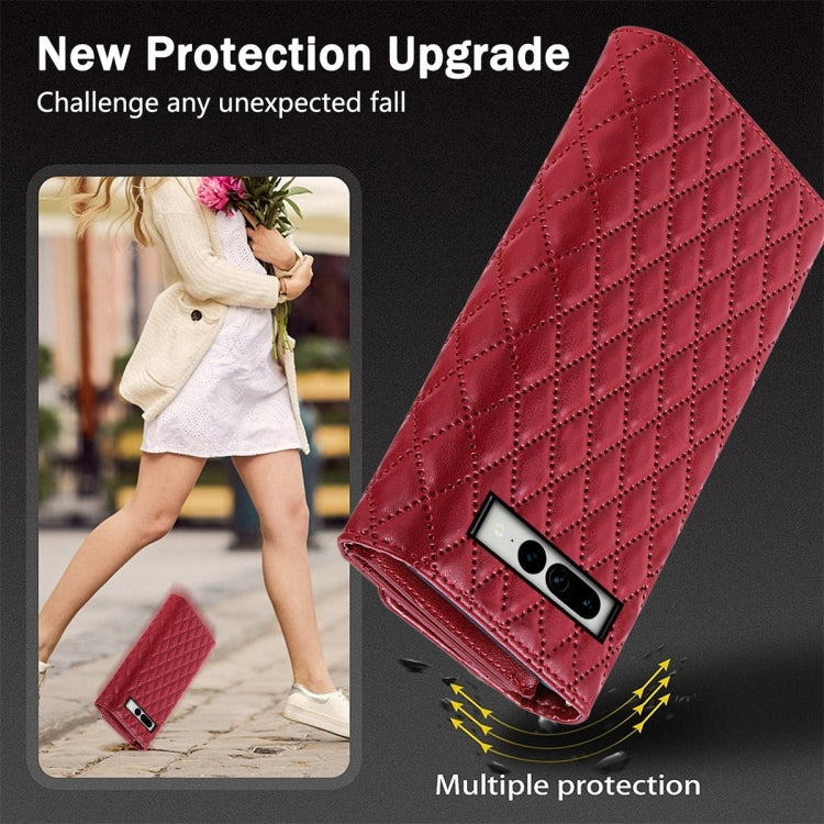 For Google Pixel 7a Zipper Multi-Card Wallet Rhombic Leather Phone Case(Red) - Google Cases by PMC TechLife | Online Shopping South Africa | PMC TechLife | Buy Now Pay Later Mobicred