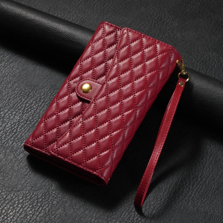 For Google Pixel 6a Zipper Multi-Card Wallet Rhombic Leather Phone Case(Red) - Google Cases by PMC TechLife | Online Shopping South Africa | PMC TechLife | Buy Now Pay Later Mobicred