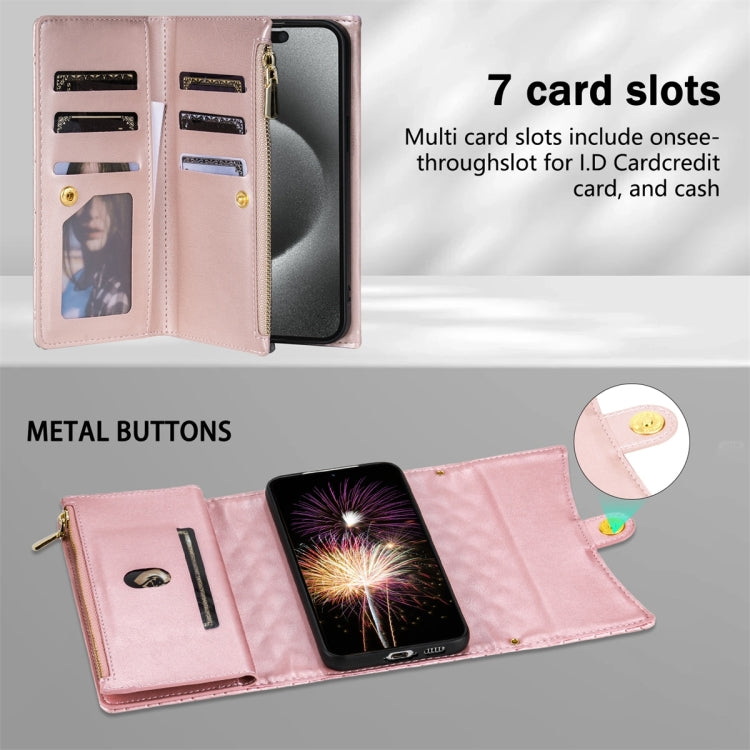 For Google Pixel 6 Zipper Multi-Card Wallet Rhombic Leather Phone Case(Rose Gold) - Google Cases by PMC TechLife | Online Shopping South Africa | PMC TechLife | Buy Now Pay Later Mobicred