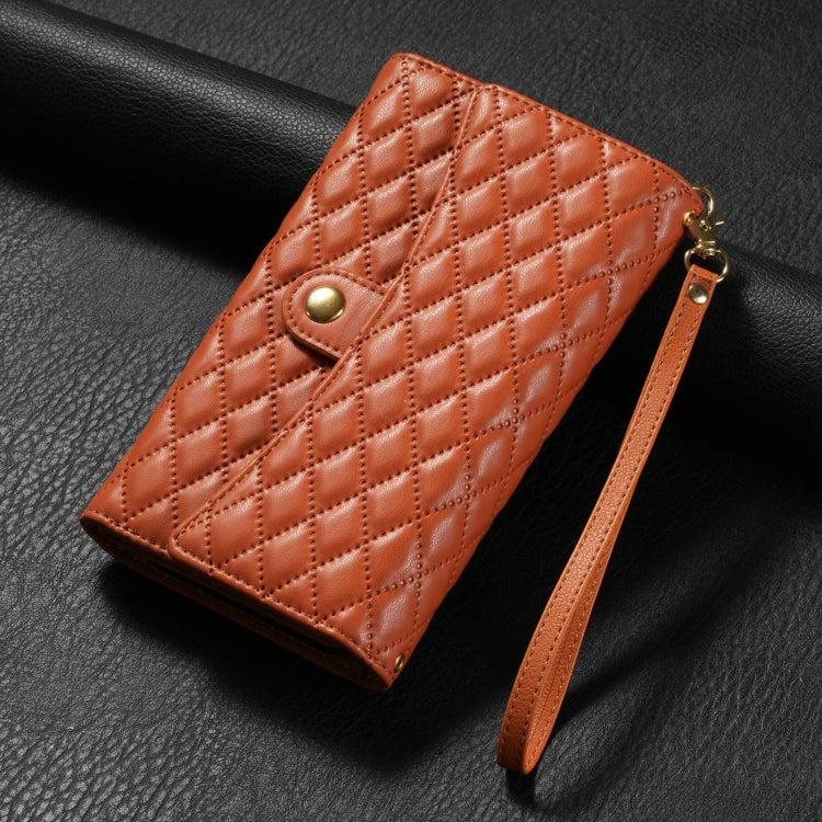 For Google Pixel 6 Zipper Multi-Card Wallet Rhombic Leather Phone Case(Brown) - Google Cases by PMC TechLife | Online Shopping South Africa | PMC TechLife | Buy Now Pay Later Mobicred