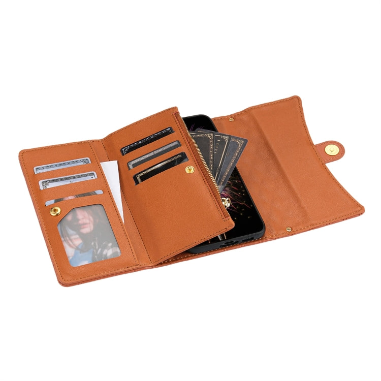 For Google Pixel 6 Zipper Multi-Card Wallet Rhombic Leather Phone Case(Brown) - Google Cases by PMC TechLife | Online Shopping South Africa | PMC TechLife | Buy Now Pay Later Mobicred