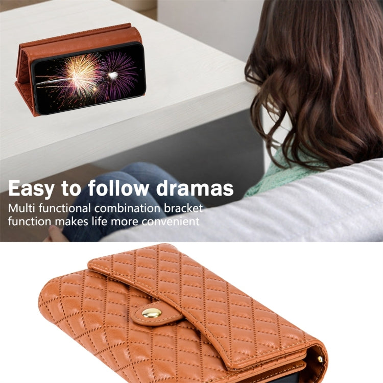 For Google Pixel 6 Zipper Multi-Card Wallet Rhombic Leather Phone Case(Brown) - Google Cases by PMC TechLife | Online Shopping South Africa | PMC TechLife | Buy Now Pay Later Mobicred