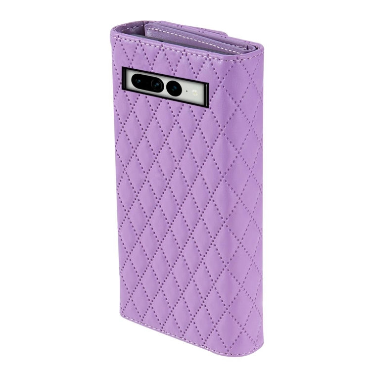 For Google Pixel 6 Pro Zipper Multi-Card Wallet Rhombic Leather Phone Case(Purple) - Google Cases by PMC TechLife | Online Shopping South Africa | PMC TechLife | Buy Now Pay Later Mobicred