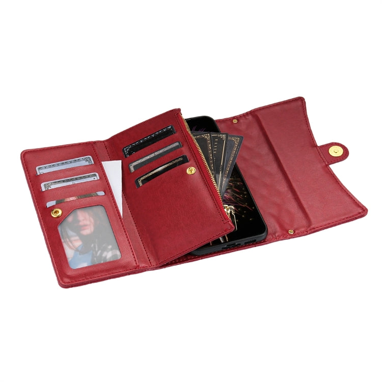 For Google Pixel 6 Pro Zipper Multi-Card Wallet Rhombic Leather Phone Case(Red) - Google Cases by PMC TechLife | Online Shopping South Africa | PMC TechLife | Buy Now Pay Later Mobicred