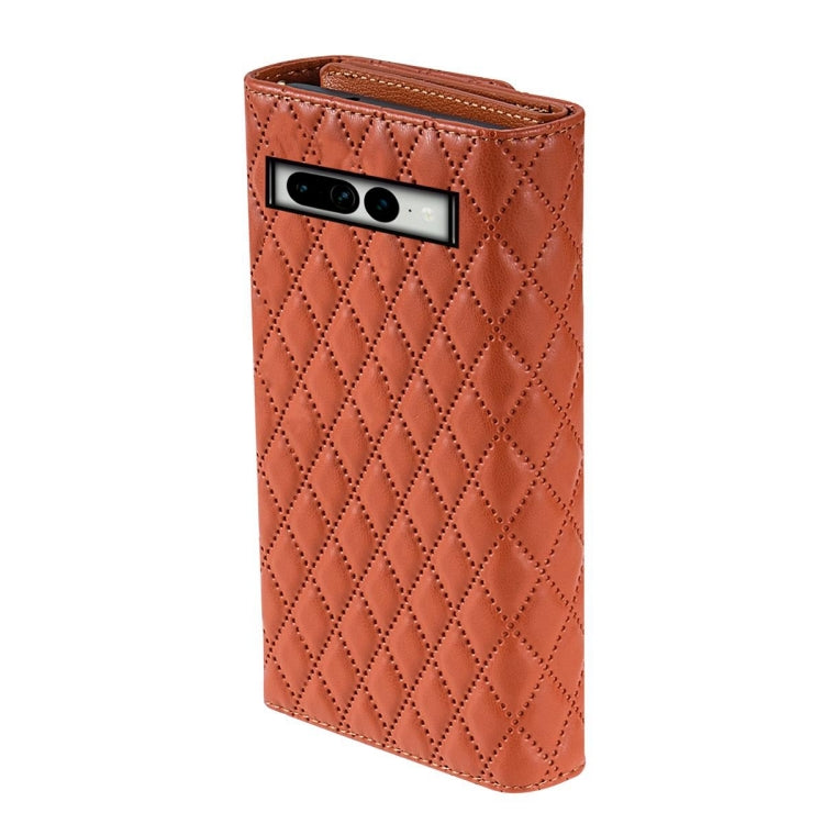 For Google Pixel 6 Pro Zipper Multi-Card Wallet Rhombic Leather Phone Case(Brown) - Google Cases by PMC TechLife | Online Shopping South Africa | PMC TechLife | Buy Now Pay Later Mobicred