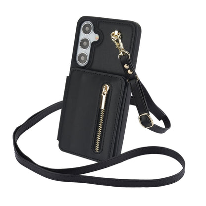 For Samsung Galaxy S24+ 5G YM006 Skin Feel Zipper Card Bag Phone Case with Dual Lanyard(Black) - Galaxy S24+ 5G Cases by PMC Jewellery | Online Shopping South Africa | PMC Jewellery | Buy Now Pay Later Mobicred