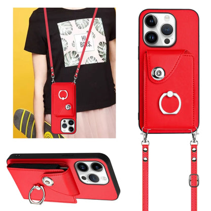 For iPhone 16 Pro Organ Card Bag Ring Holder Phone Case with Long Lanyard(Red) - iPhone 16 Pro Cases by PMC Jewellery | Online Shopping South Africa | PMC Jewellery | Buy Now Pay Later Mobicred