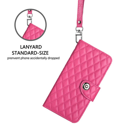 For iPhone SE 2024 Rhombic Texture Flip Leather Phone Case with Lanyard(Rose Red) - More iPhone Cases by PMC Jewellery | Online Shopping South Africa | PMC Jewellery | Buy Now Pay Later Mobicred