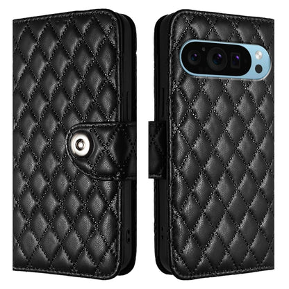 For Google Pixel 9 / Pixel 9 Pro Rhombic Texture Flip Leather Phone Case with Lanyard(Black) - Google Cases by PMC Jewellery | Online Shopping South Africa | PMC Jewellery | Buy Now Pay Later Mobicred