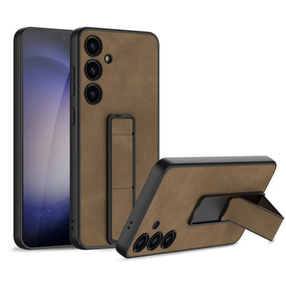 For Samsung Galaxy S24 5G GKK Skin Feel Frosted Leather Fold Holder Phone Case(Brown) - Galaxy S24 5G Cases by GKK | Online Shopping South Africa | PMC Jewellery | Buy Now Pay Later Mobicred