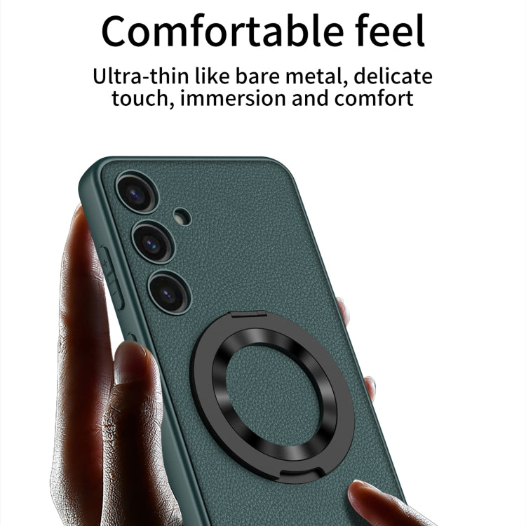 For Samsung Galaxy S24 5G GKK Skin Feel Leather MagSafe Magnetic Phone Case with Holder(Green) - Galaxy S24 5G Cases by GKK | Online Shopping South Africa | PMC Jewellery