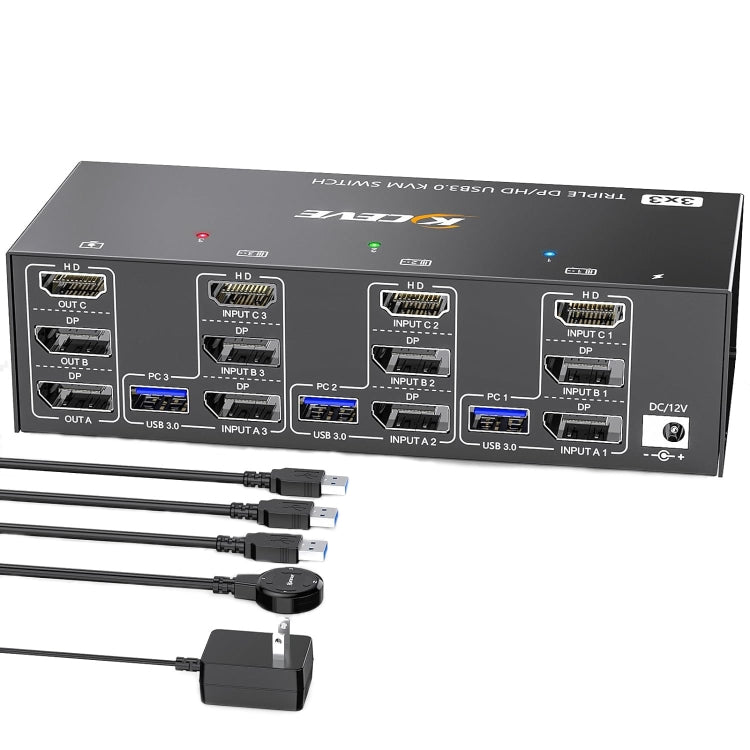 KC-KVM303DH 8K 60Hz USB3.0 DP+DP+HDMI Triple Monitors KVM Switch(US Plug) - Switch by PMC TechLife | Online Shopping South Africa | PMC TechLife | Buy Now Pay Later Mobicred