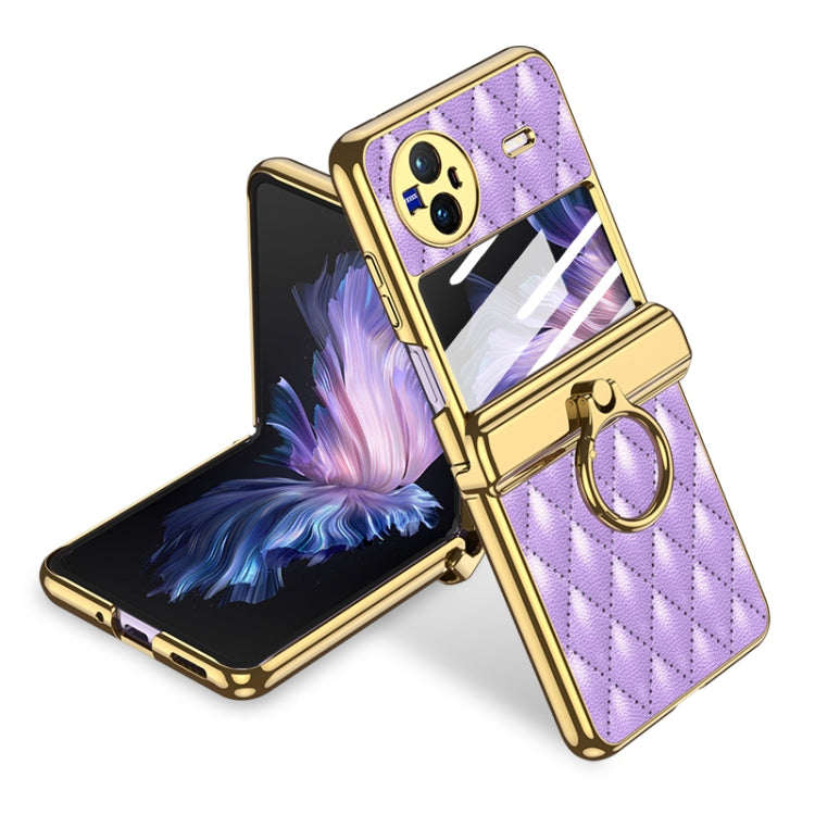 For vivo X Flip GKK Integrated Rhombus Pattern Electroplating Leather Magnetic Phone Case with Ring(Purple) - vivo Cases by GKK | Online Shopping South Africa | PMC Jewellery | Buy Now Pay Later Mobicred