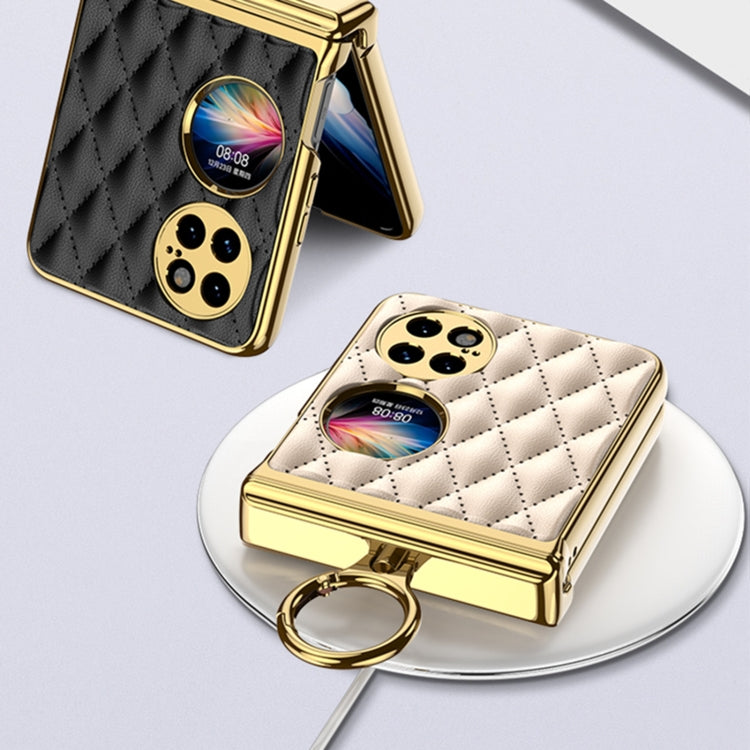 For vivo X Flip GKK Integrated Rhombus Pattern Electroplating Leather Magnetic Phone Case with Ring(Black) - vivo Cases by GKK | Online Shopping South Africa | PMC Jewellery | Buy Now Pay Later Mobicred