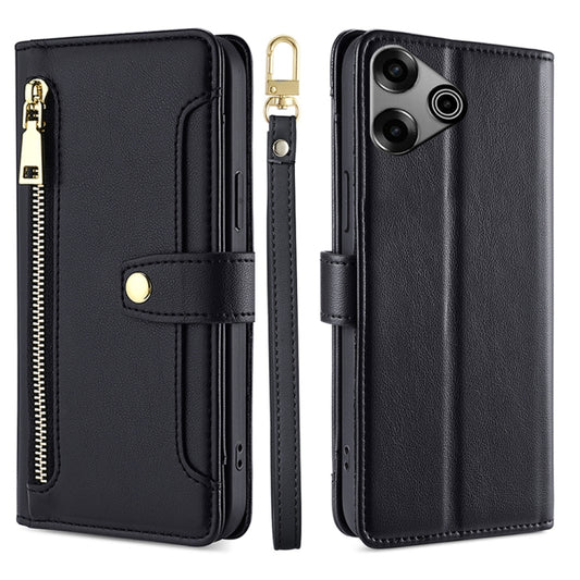 For Tecno Pova 6 Pro 5G Sheep Texture Cross-body Zipper Wallet Leather Phone Case(Black) - Tecno Cases by PMC Jewellery | Online Shopping South Africa | PMC Jewellery | Buy Now Pay Later Mobicred