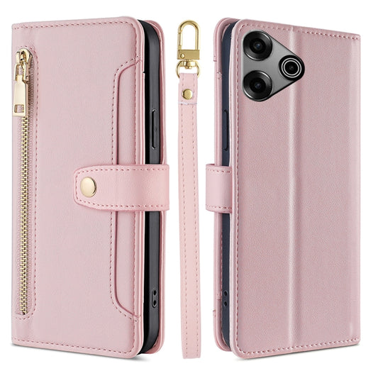 For Tecno Pova 6 Pro 5G Sheep Texture Cross-body Zipper Wallet Leather Phone Case(Pink) - Tecno Cases by PMC Jewellery | Online Shopping South Africa | PMC Jewellery | Buy Now Pay Later Mobicred