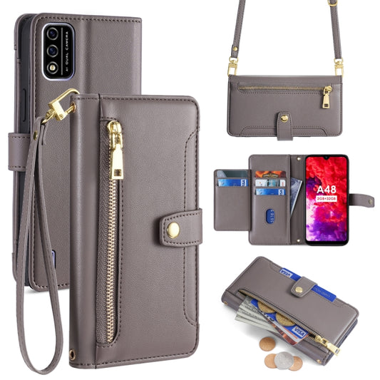 For Itel A48 Sheep Texture Cross-body Zipper Wallet Leather Phone Case(Grey) - More Brand by PMC Jewellery | Online Shopping South Africa | PMC Jewellery | Buy Now Pay Later Mobicred