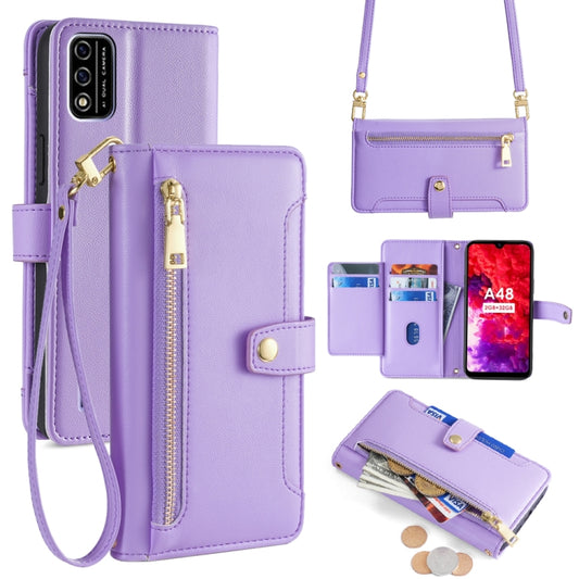 For Itel A48 Sheep Texture Cross-body Zipper Wallet Leather Phone Case(Purple) - More Brand by PMC Jewellery | Online Shopping South Africa | PMC Jewellery | Buy Now Pay Later Mobicred