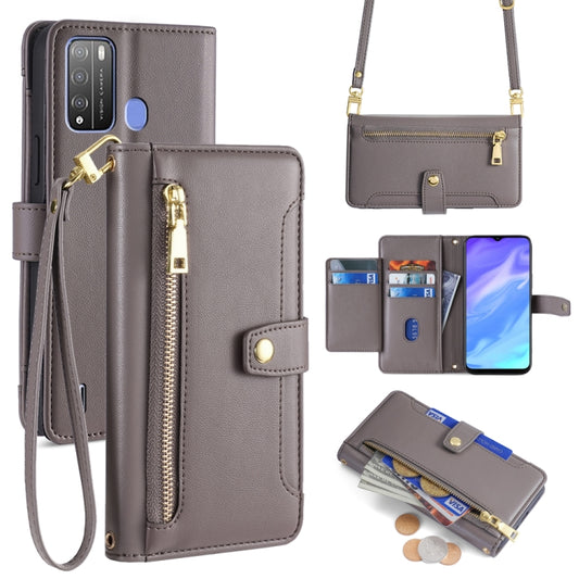 For Itel Vision 1 Pro Sheep Texture Cross-body Zipper Wallet Leather Phone Case(Grey) - More Brand by PMC Jewellery | Online Shopping South Africa | PMC Jewellery | Buy Now Pay Later Mobicred