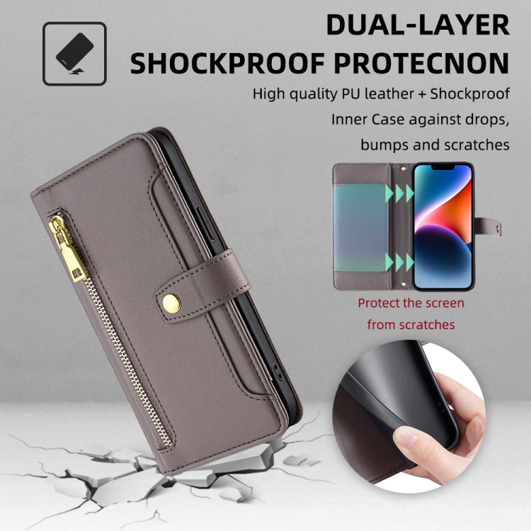 For Itel RS4 4G Sheep Texture Cross-body Zipper Wallet Leather Phone Case(Grey) - More Brand by PMC TechLife | Online Shopping South Africa | PMC TechLife | Buy Now Pay Later Mobicred
