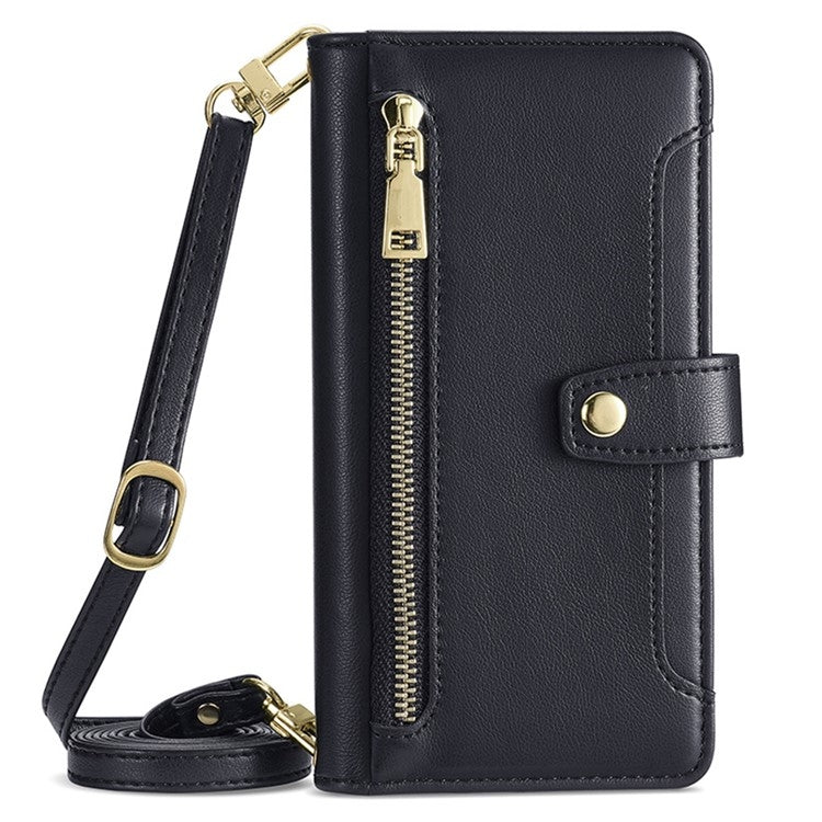 For Itel P65 Sheep Texture Cross-body Zipper Wallet Leather Phone Case(Black) - More Brand by PMC TechLife | Online Shopping South Africa | PMC TechLife | Buy Now Pay Later Mobicred
