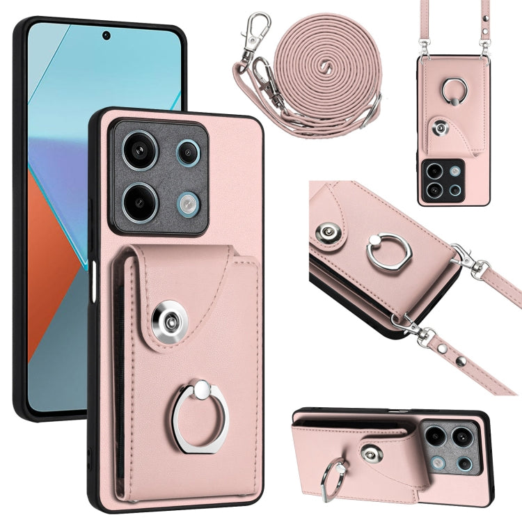 For Xiaomi Redmi Note 13 5G Global Organ Card Bag Ring Holder Phone Case with Long Lanyard(Pink) - Note 13 Cases by PMC Jewellery | Online Shopping South Africa | PMC Jewellery | Buy Now Pay Later Mobicred