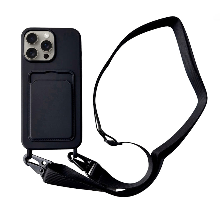For iPhone 16 Pro Card Slot Liquid Silicone Phone Case with Lanyard(Black) - iPhone 16 Pro Cases by PMC TechLife | Online Shopping South Africa | PMC TechLife | Buy Now Pay Later Mobicred