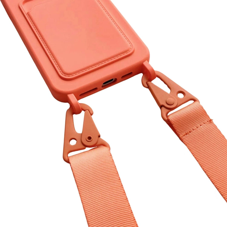 For iPhone 16 Plus Card Slot Liquid Silicone Phone Case with Lanyard(Orange) - iPhone 16 Plus Cases by PMC TechLife | Online Shopping South Africa | PMC TechLife | Buy Now Pay Later Mobicred