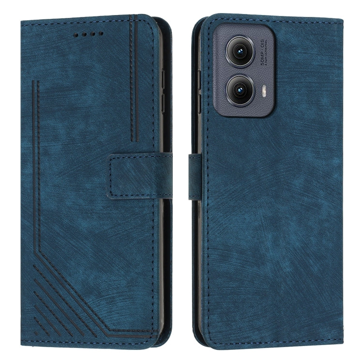 For Motorola Edge 2024 Skin Feel Stripe Pattern Leather Phone Case with Long Lanyard(Blue) - Motorola Cases by PMC Jewellery | Online Shopping South Africa | PMC Jewellery | Buy Now Pay Later Mobicred
