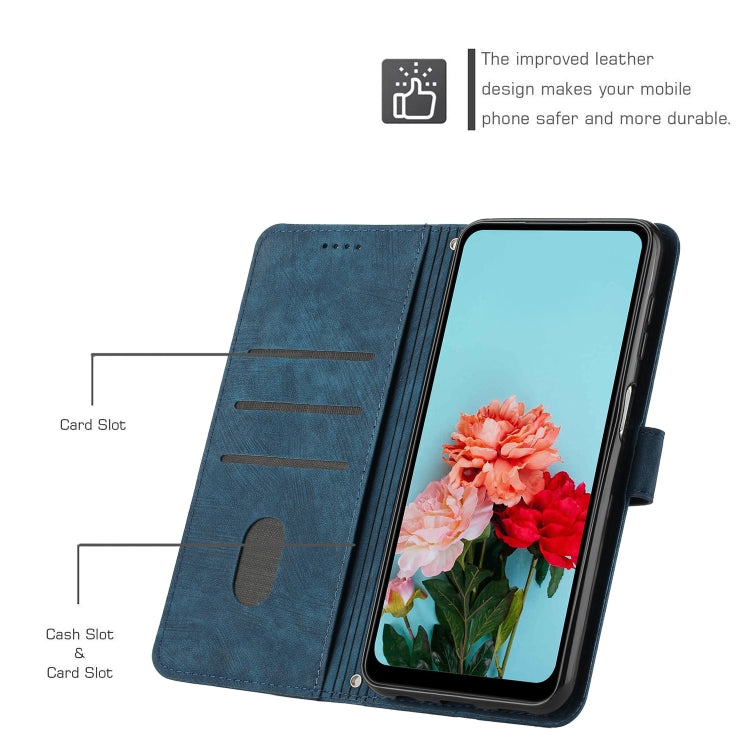 For Motorola Edge 2024 Skin Feel Stripe Pattern Leather Phone Case with Long Lanyard(Blue) - Motorola Cases by PMC Jewellery | Online Shopping South Africa | PMC Jewellery | Buy Now Pay Later Mobicred
