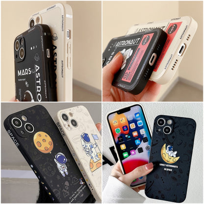 For iPhone 16 Pro Max Astronaut Pattern Silicone Straight Edge Phone Case(Mars Astronaut-Black) - iPhone 16 Pro Max Cases by PMC Jewellery | Online Shopping South Africa | PMC Jewellery | Buy Now Pay Later Mobicred