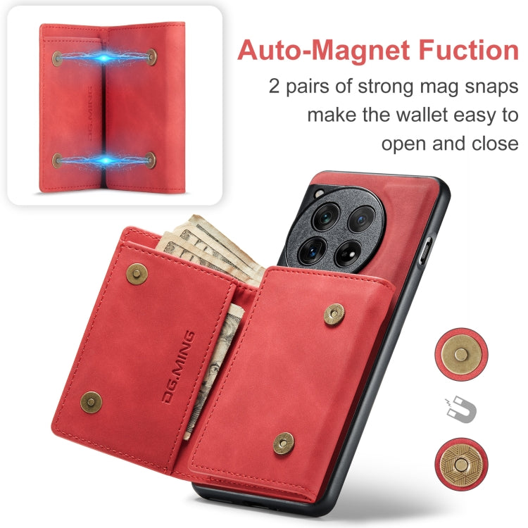 For OnePlus 12 DG.MING M1 Series 3-Fold Multi Card Wallet + Magnetic Phone Case(Red) - free shipping - PMC TechLife - Order now!