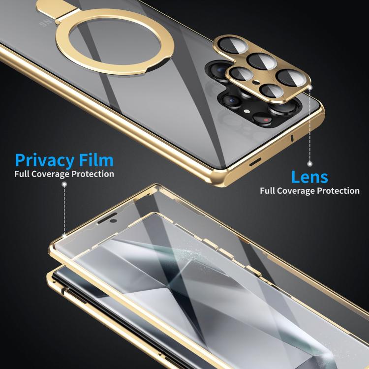 For Samsung Galaxy S25 Ultra 5G MagSafe Magnetic HD Frosted Tempered Glass Holder Phone Case(Gold) - Galaxy S25 Ultra 5G Cases by PMC Jewellery | Online Shopping South Africa | PMC Jewellery | Buy Now Pay Later Mobicred