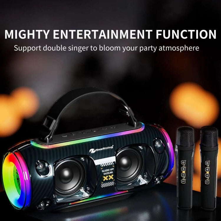 New Rixing NR8806 Portable Outdoor Wireless Bluetooth Speaker RGB Colorful Subwoofer, Style:Dual Mic(Black) - Desktop Speaker by NewRixing | Online Shopping South Africa | PMC Jewellery | Buy Now Pay Later Mobicred