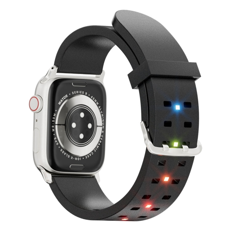 For Apple Watch 38mm Luminous Colorful Light Silicone Watch Band(Black) - Watch Bands by PMC TechLife | Online Shopping South Africa | PMC TechLife | Buy Now Pay Later Mobicred