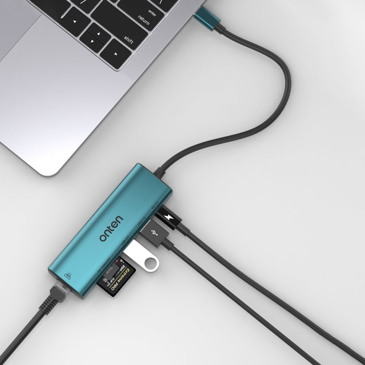 Onten UC122 6 in 1 USB-C / Type-C to SD + TF Card + USB 3.0 HUB with 5V Input & 100Mbps Network Card - free shipping - PMC Jewellery - Order now!