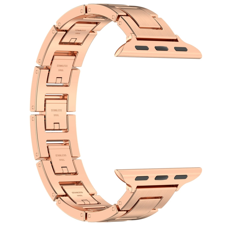 For Apple Watch SE 2022 44mm H Slim Stainless Steel Watch Band(Rose Gold) - Watch Bands by PMC Jewellery | Online Shopping South Africa | PMC Jewellery