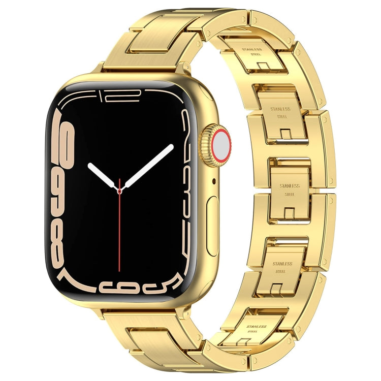 For Apple Watch Series 7 41mm H Slim Stainless Steel Watch Band(Gold) - Watch Bands by PMC Jewellery | Online Shopping South Africa | PMC Jewellery