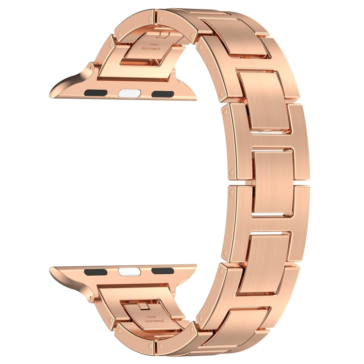 For Apple Watch Series 7 45mm H Slim Stainless Steel Watch Band(Rose Gold) - Watch Bands by PMC Jewellery | Online Shopping South Africa | PMC Jewellery