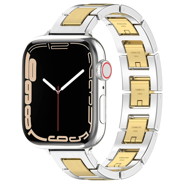 For Apple Watch Series 6 40mm H Slim Stainless Steel Watch Band(Silver Gold) - Watch Bands by PMC Jewellery | Online Shopping South Africa | PMC Jewellery