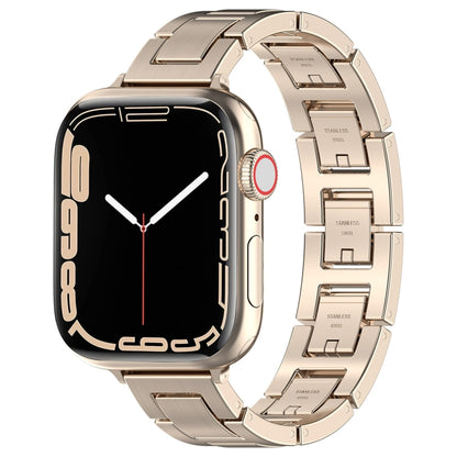 For Apple Watch Series 6 44mm H Slim Stainless Steel Watch Band(Starlight) - Watch Bands by PMC Jewellery | Online Shopping South Africa | PMC Jewellery