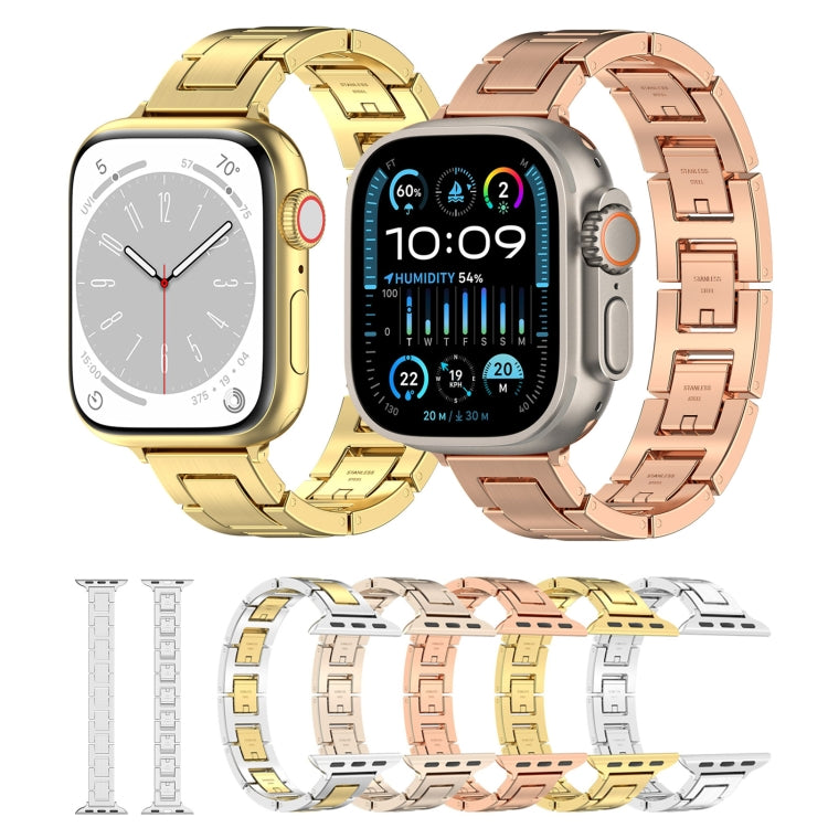 For Apple Watch Series 9 41mm H Slim Stainless Steel Watch Band(Rose Gold) - Watch Bands by PMC Jewellery | Online Shopping South Africa | PMC Jewellery