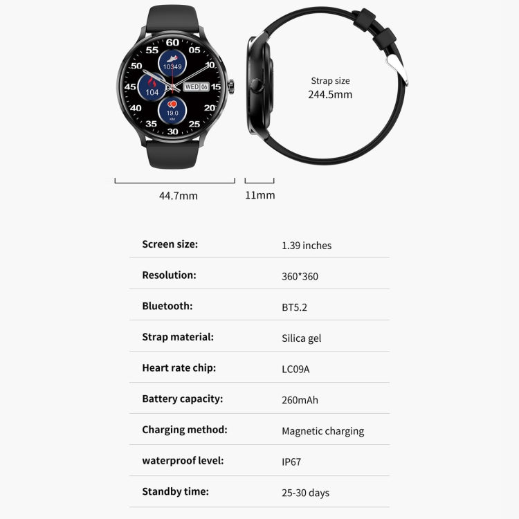 QS80 1.39 inch BT5.2 Smart Sport Watch, Support Bluetooth Call / Sleep / Blood Oxygen / Temperature / Heart Rate / Blood Pressure Health Monitor(Black) - Smart Watches by PMC Jewellery | Online Shopping South Africa | PMC Jewellery