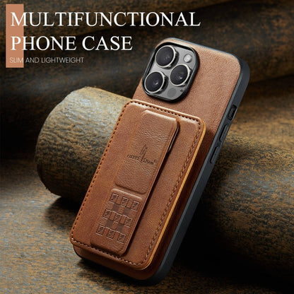 For iPhone 15 Pro Max Fierre Shann Oil Wax Cow Leather Card Holder Back Phone Case(Brown) - iPhone 15 Pro Max Cases by FIERRE SHANN | Online Shopping South Africa | PMC Jewellery | Buy Now Pay Later Mobicred