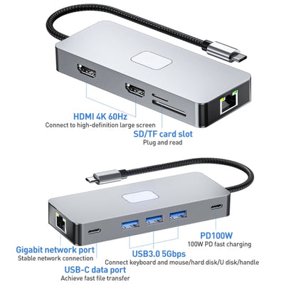 BYL-2315 10 in 1 Type-C to PD100W + USB3.0 + HDMI + RJ45 + SD/TF HUB Docking Station(Space Grey) - USB HUB by PMC Jewellery | Online Shopping South Africa | PMC Jewellery | Buy Now Pay Later Mobicred