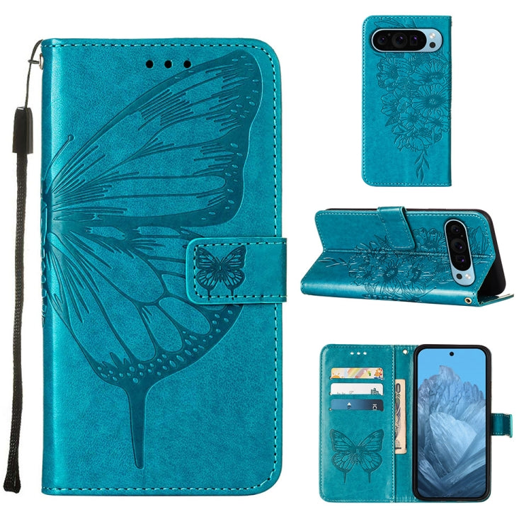 For Google Pixel 9 Embossed Butterfly Leather Phone Case(Blue) - Google Cases by PMC TechLife | Online Shopping South Africa | PMC TechLife | Buy Now Pay Later Mobicred