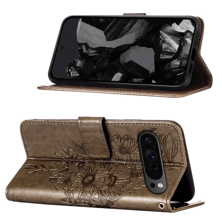 For Google Pixel 9 Pro Embossed Butterfly Leather Phone Case(Grey) - Google Cases by PMC TechLife | Online Shopping South Africa | PMC TechLife | Buy Now Pay Later Mobicred