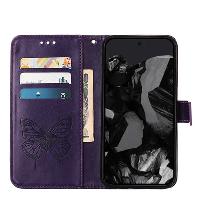 For Google Pixel 9 Pro Embossed Butterfly Leather Phone Case(Dark Purple) - Google Cases by PMC Jewellery | Online Shopping South Africa | PMC Jewellery | Buy Now Pay Later Mobicred