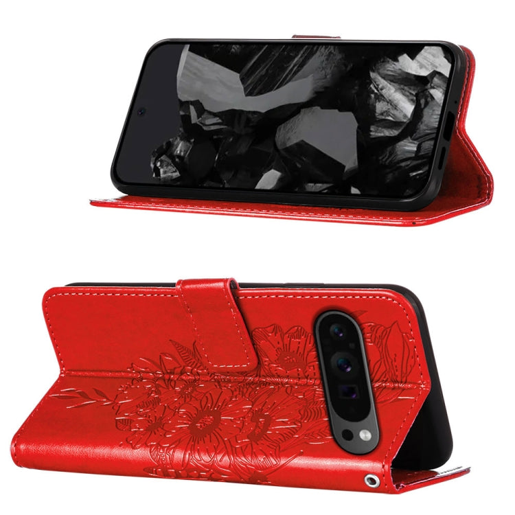 For Google Pixel 9 Pro Embossed Butterfly Leather Phone Case(Red) - Google Cases by PMC TechLife | Online Shopping South Africa | PMC TechLife | Buy Now Pay Later Mobicred